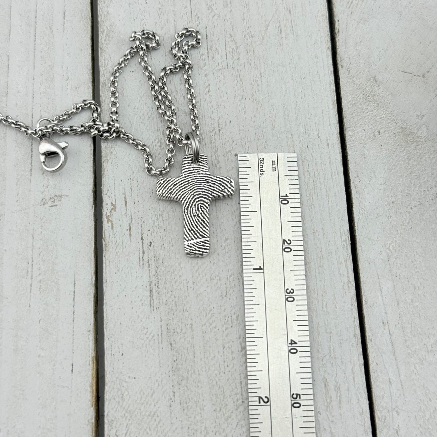 Small Silver Fingerprint Cross Memorial Pendant