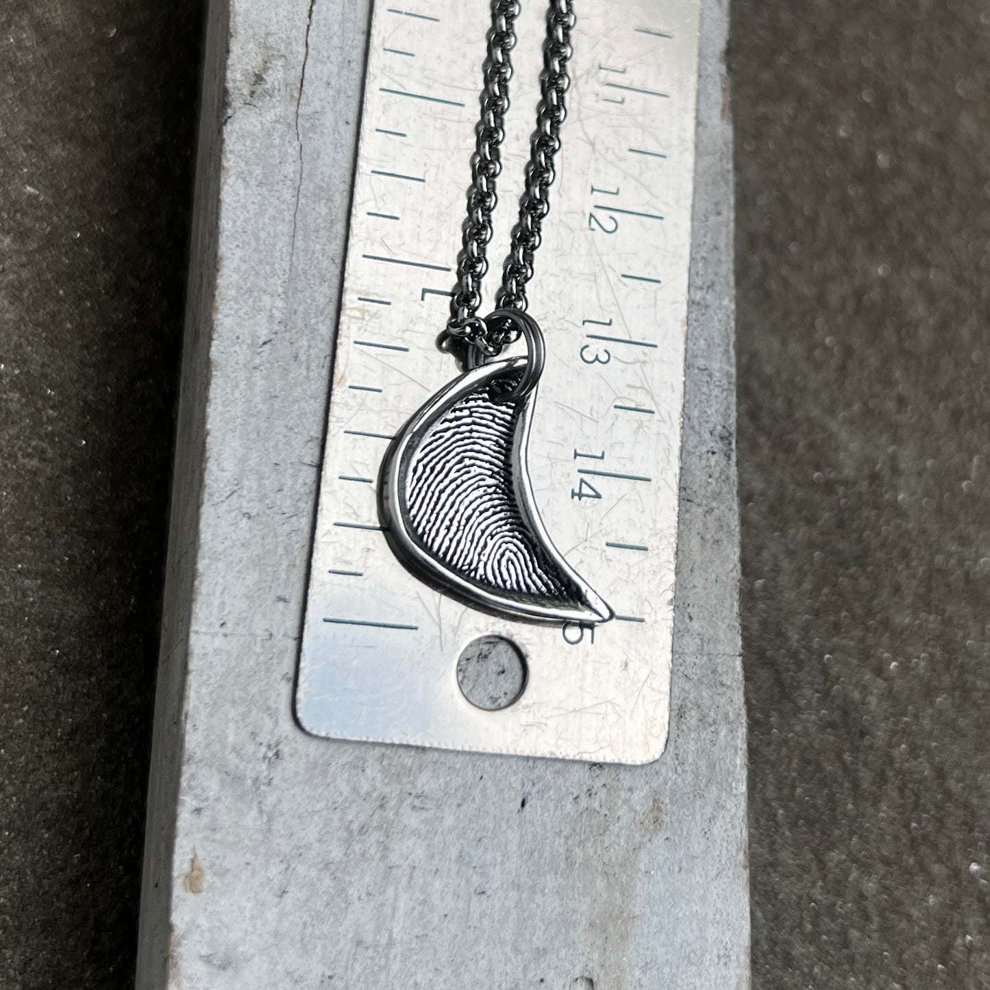 Silver Moon Fingerprint Pendant, Fingerprint deeply engraved in pure silver with raised silver framing the fingerprint