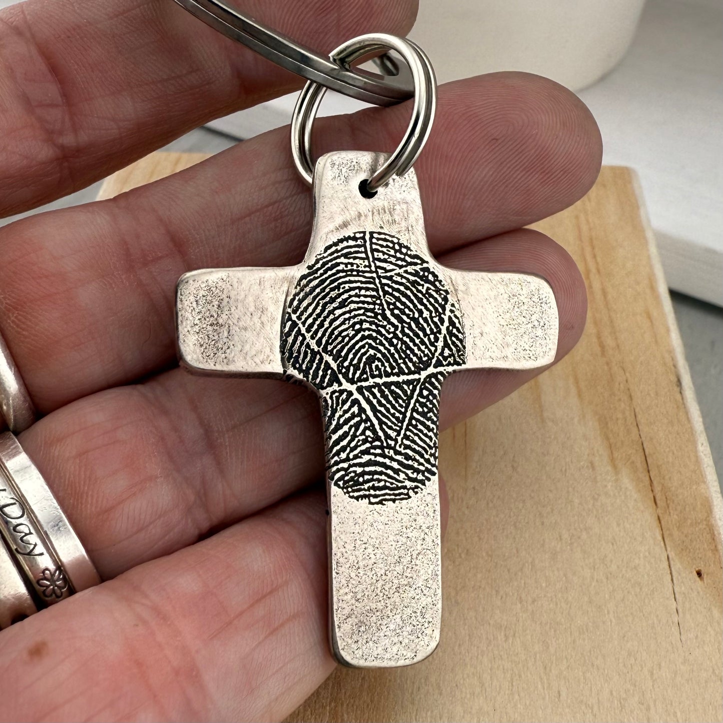 Fingerprint Cross Keychain