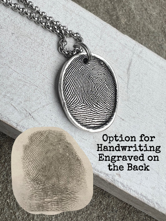 Fingerprint Charm in Sterling Silver with the Option for Handwriting on the Back