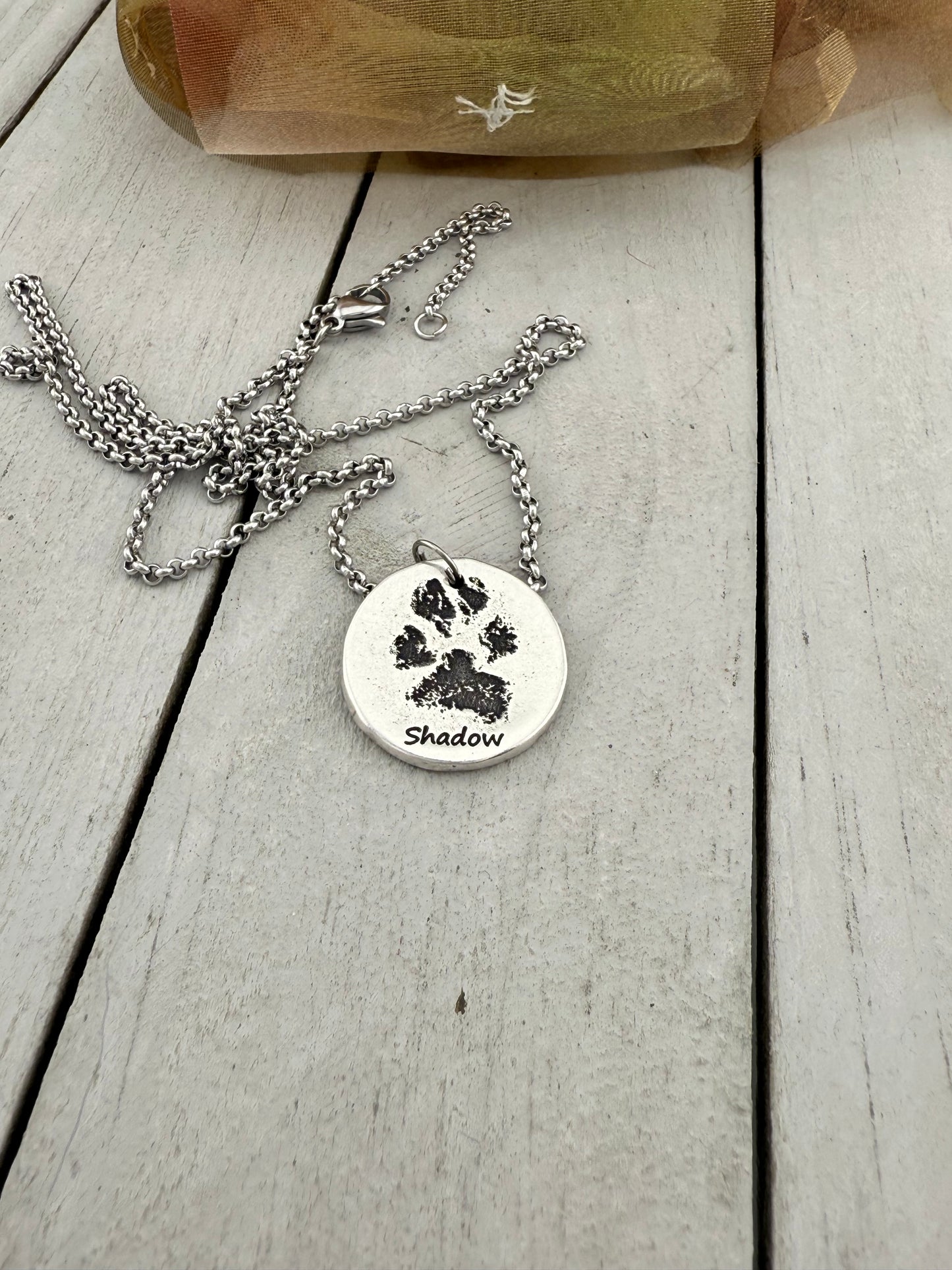 Real Paw Print Charm Necklace in Sterling Silver