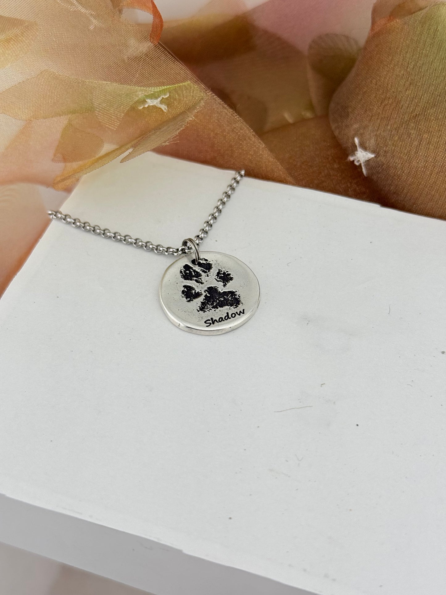 Real Paw Print Charm Necklace in Sterling Silver