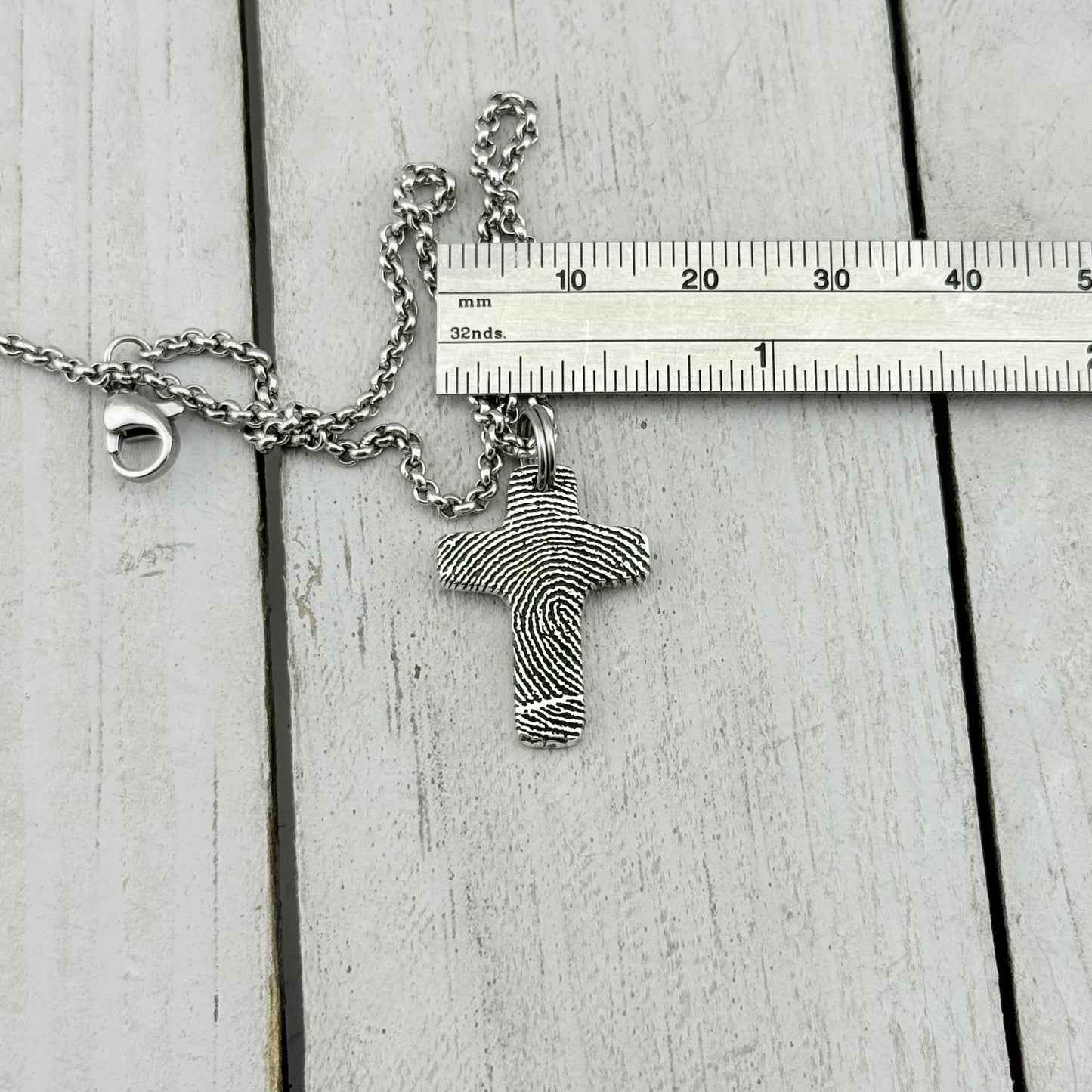 Small Silver Fingerprint Cross Memorial Pendant
