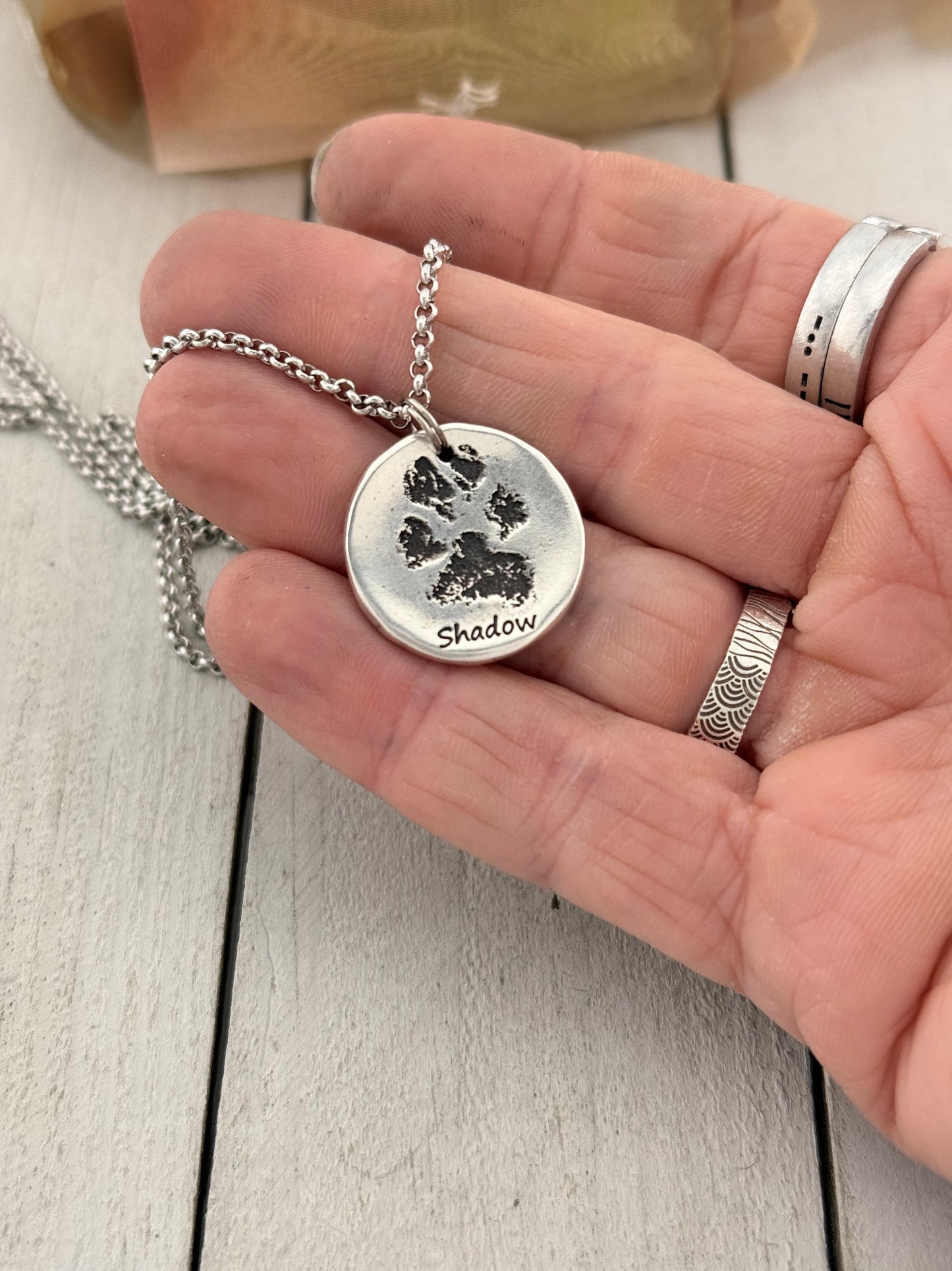 Real Paw Print Charm Necklace in Sterling Silver