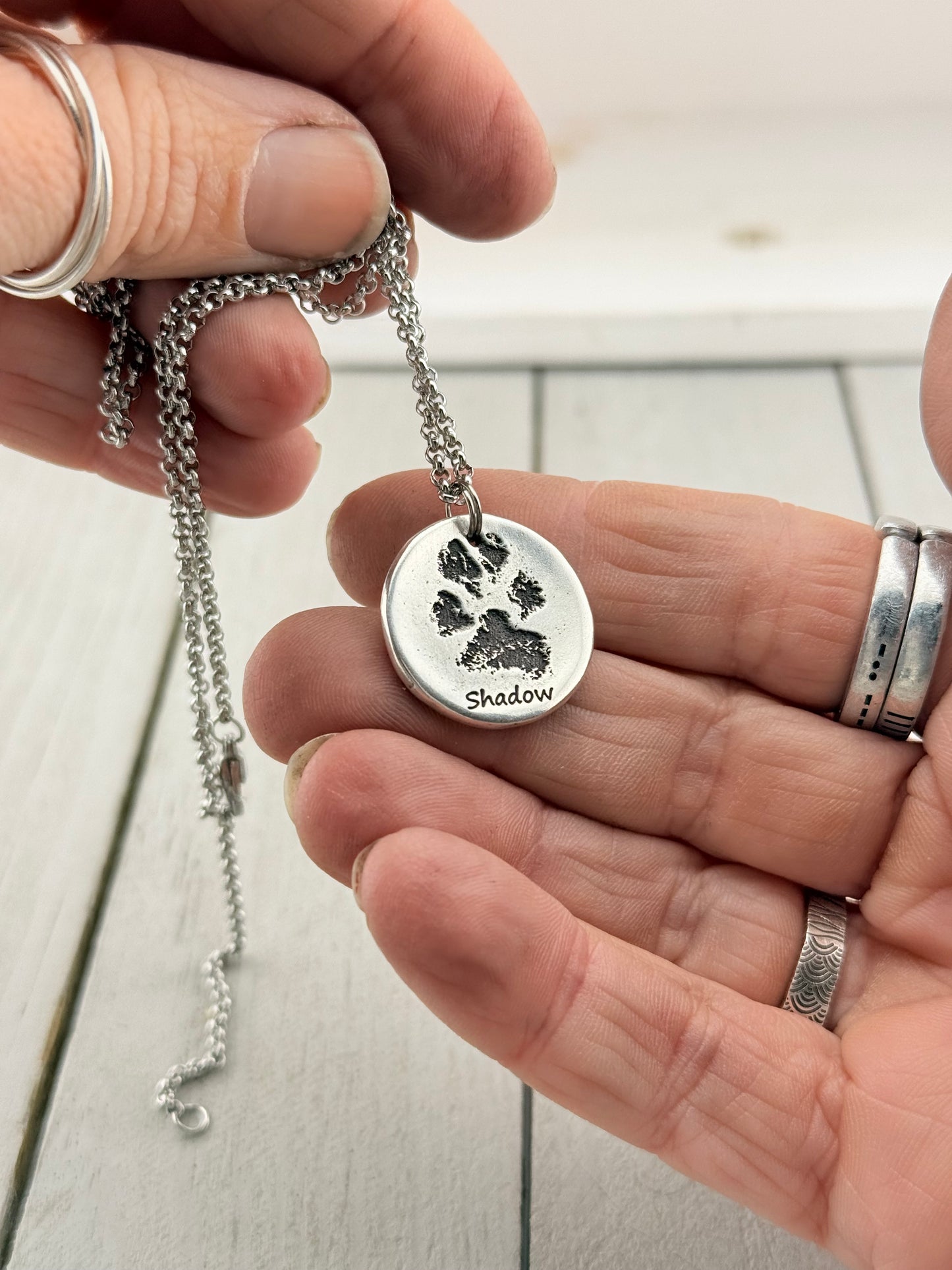 Real Paw Print Charm Necklace in Sterling Silver