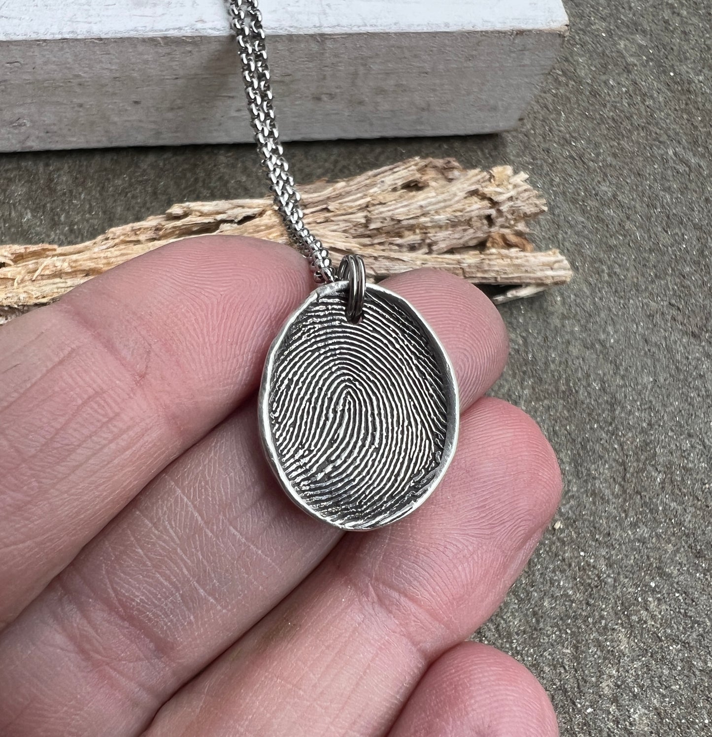 Fingerprint Charm in Sterling Silver with the Option for Handwriting on the Back