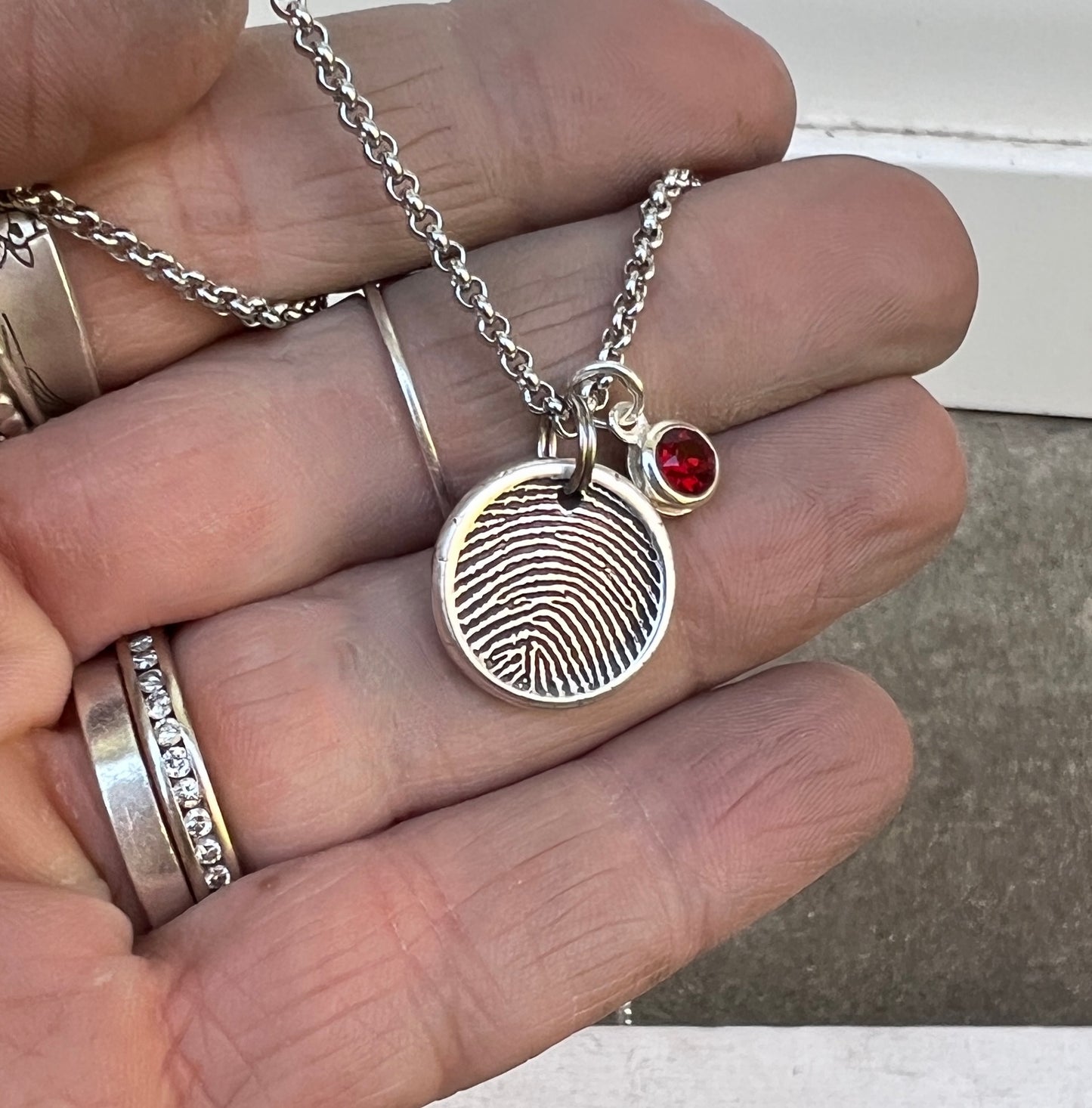 Fingerprint Charm, Engraved in Solid Silver