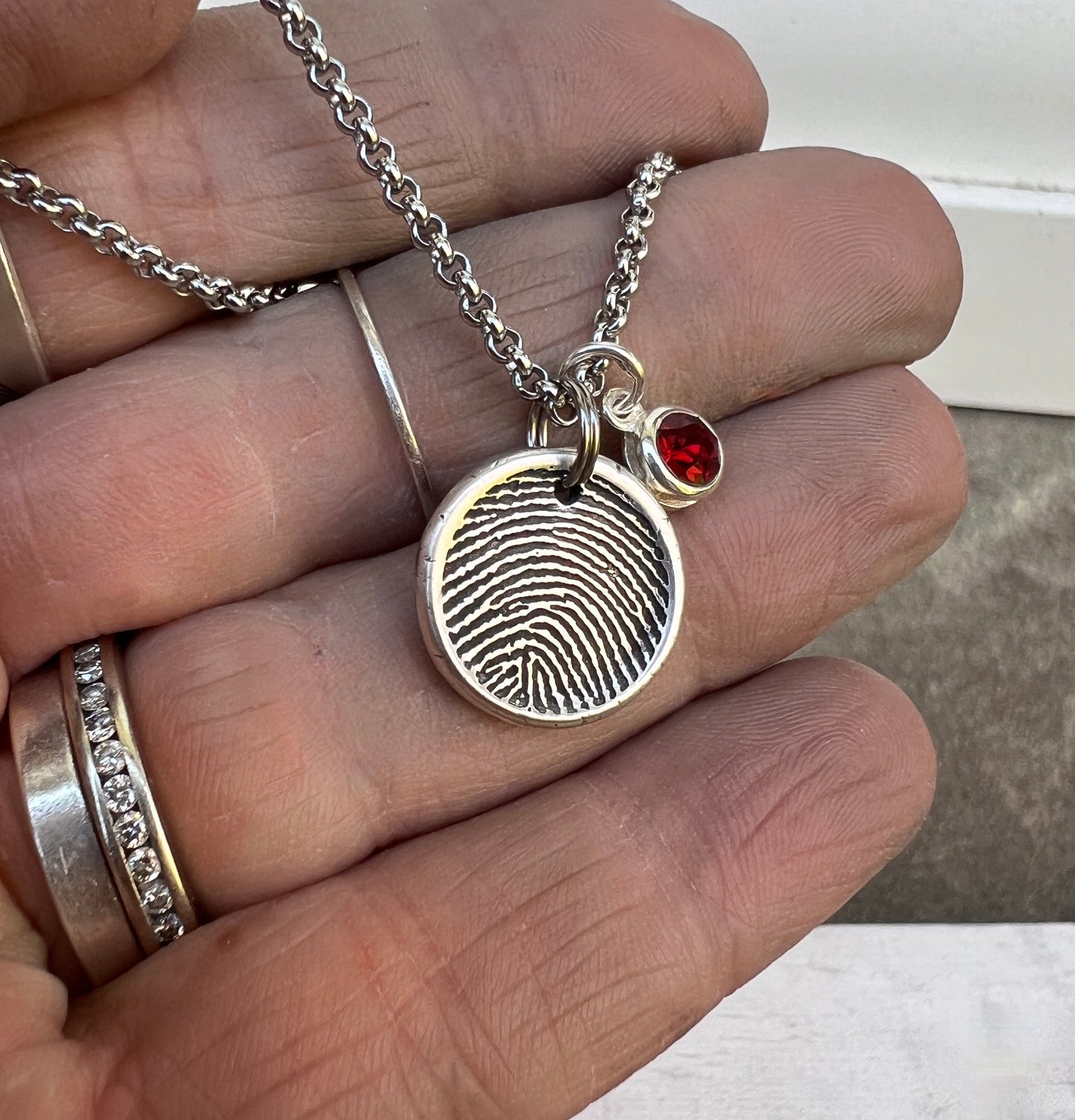 Fingerprint Charm, Engraved in Solid Silver