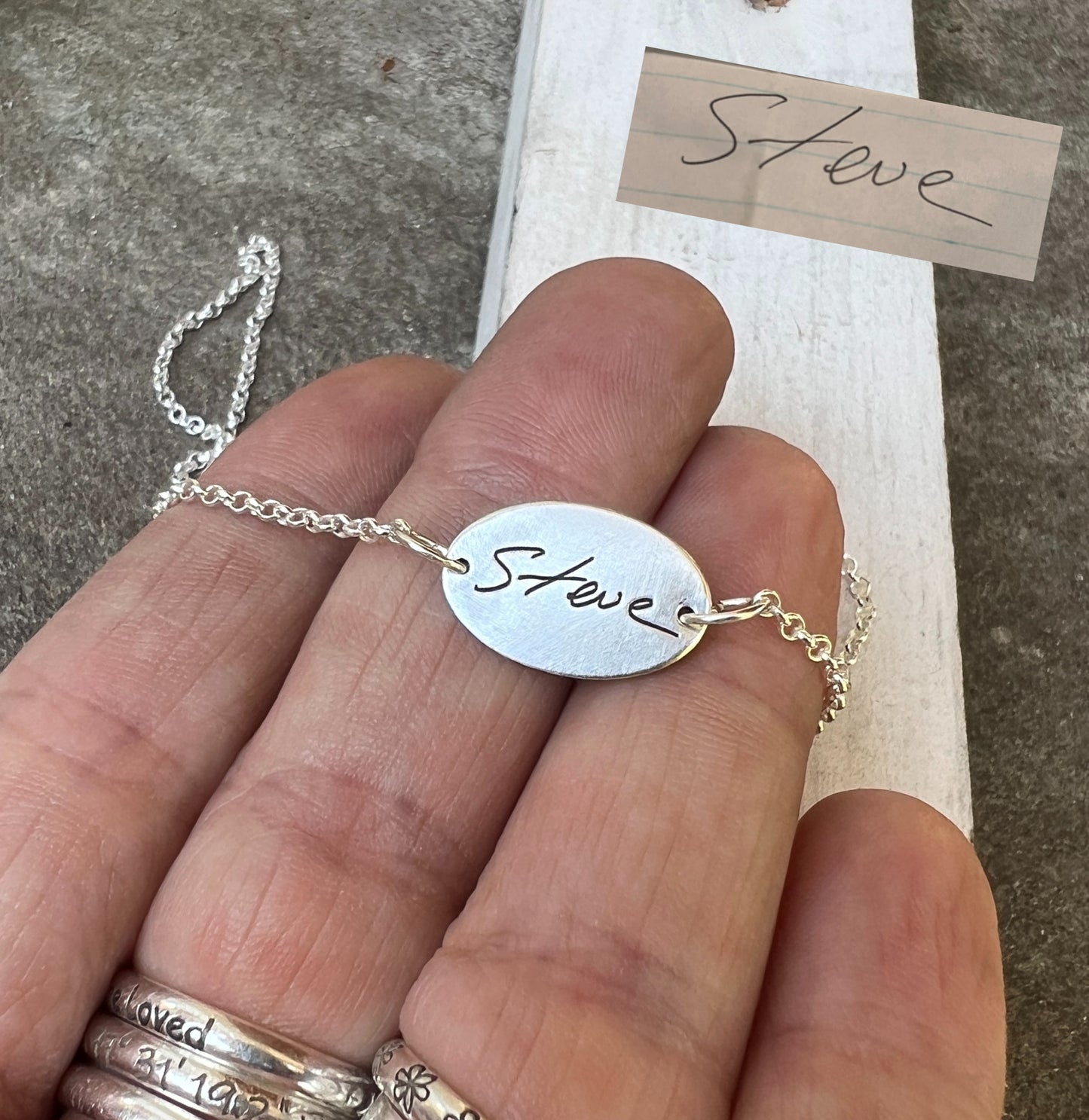 Fingerprint Necklace with Handwriting on the Back, Solid Sterling Silver