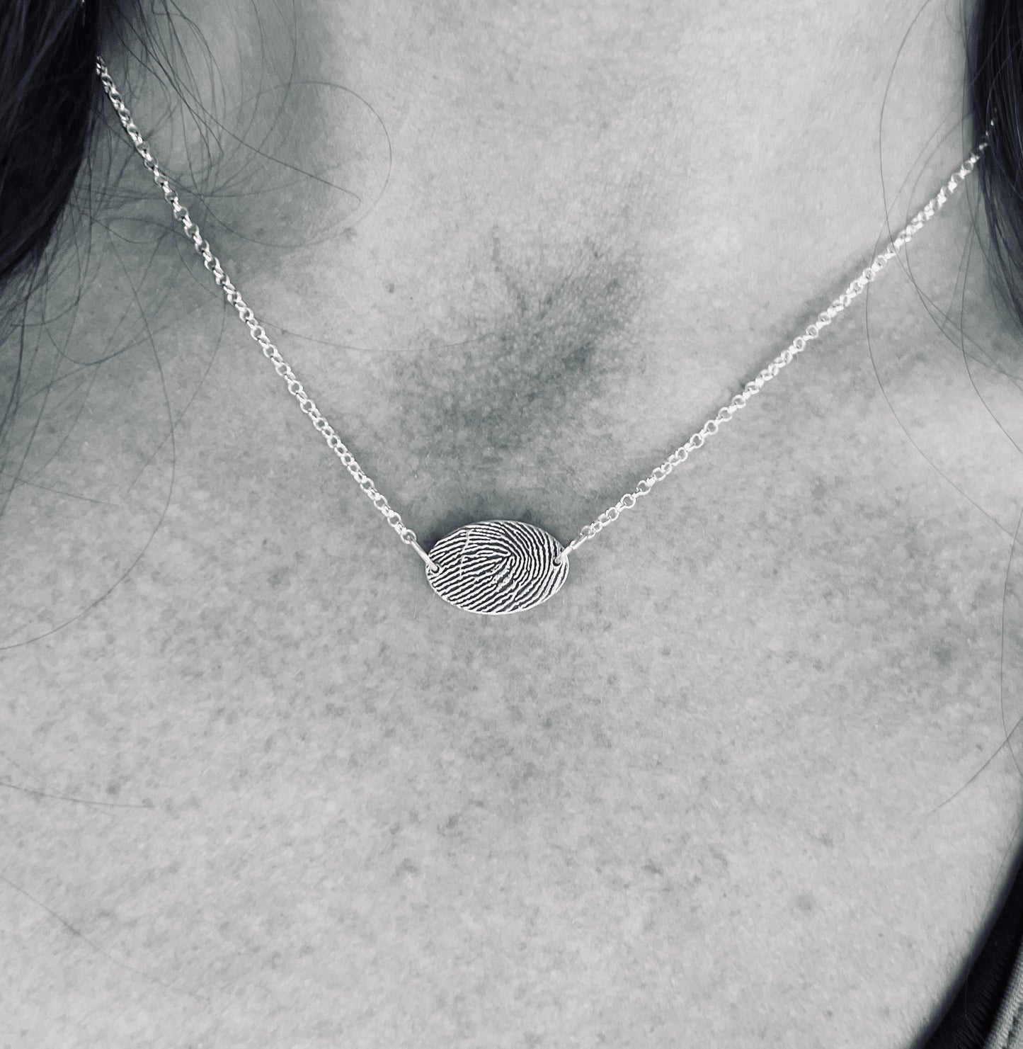 Fingerprint Necklace with Handwriting on the Back, Solid Sterling Silver