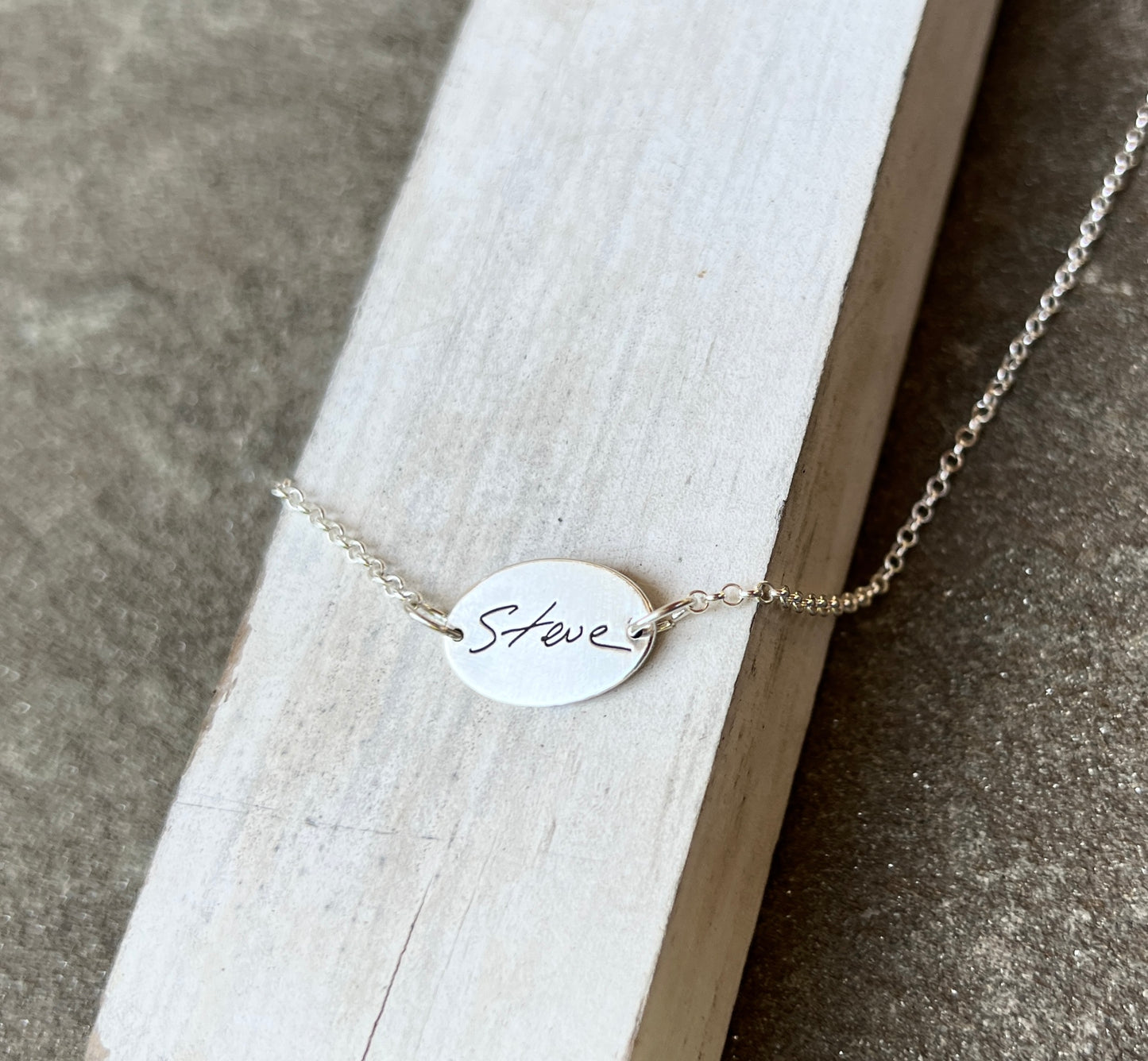 Fingerprint Necklace with Handwriting on the Back, Solid Sterling Silver