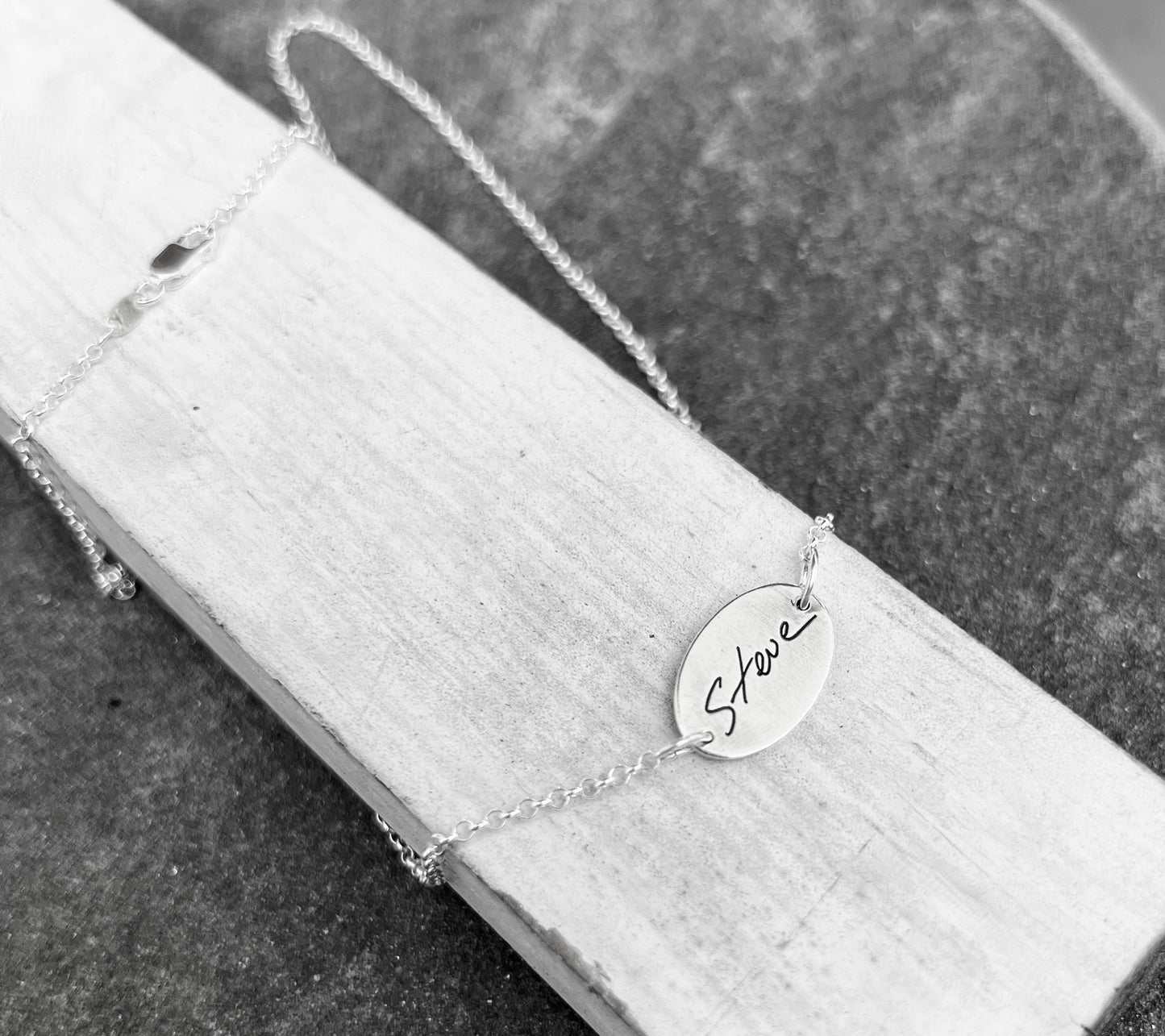 Fingerprint Necklace with Handwriting on the Back, Solid Sterling Silver