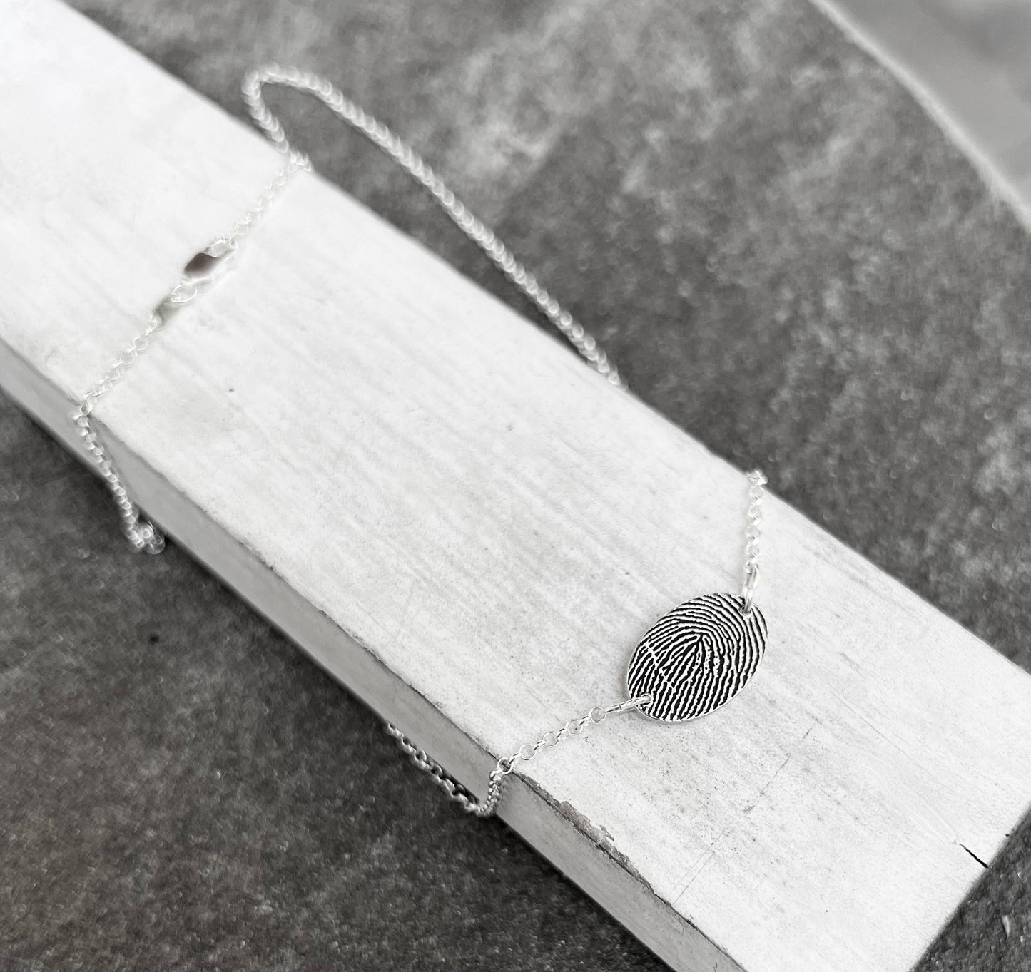 Fingerprint Necklace with Handwriting on the Back, Solid Sterling Silver