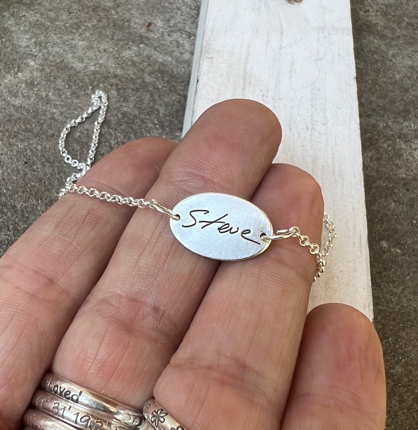 Fingerprint Necklace with Handwriting on the Back, Solid Sterling Silver