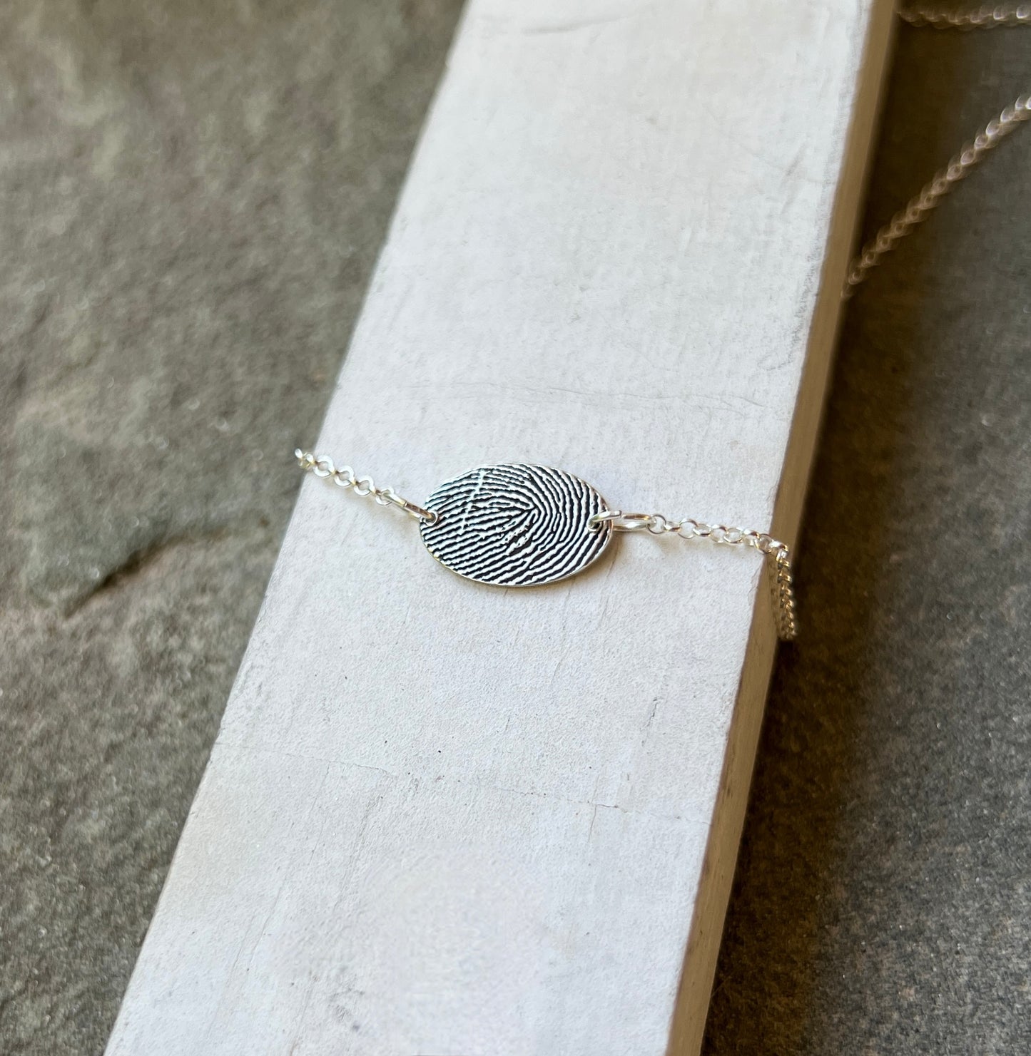 Fingerprint Necklace with Handwriting on the Back, Solid Sterling Silver