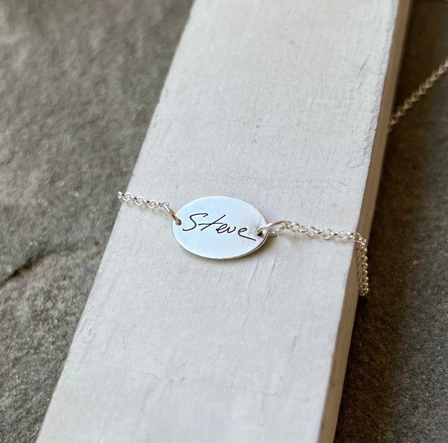 Fingerprint Necklace with Handwriting on the Back, Solid Sterling Silver