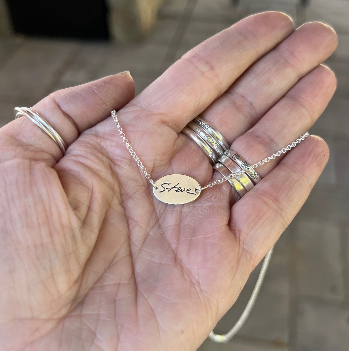 Fingerprint Necklace with Handwriting on the Back, Solid Sterling Silver