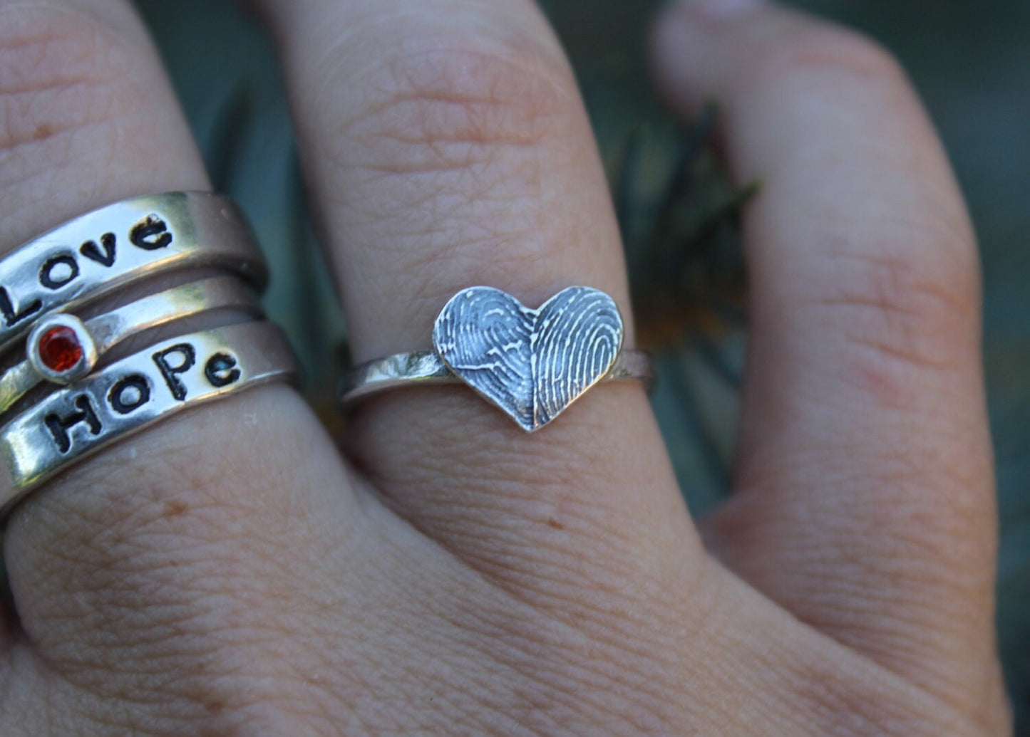 Two Fingerprint Heart Ring