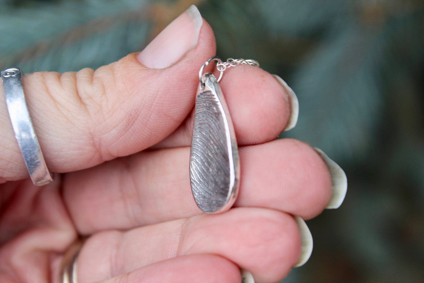 Teardrop Shape Sterling Silver Fingerprint Charm