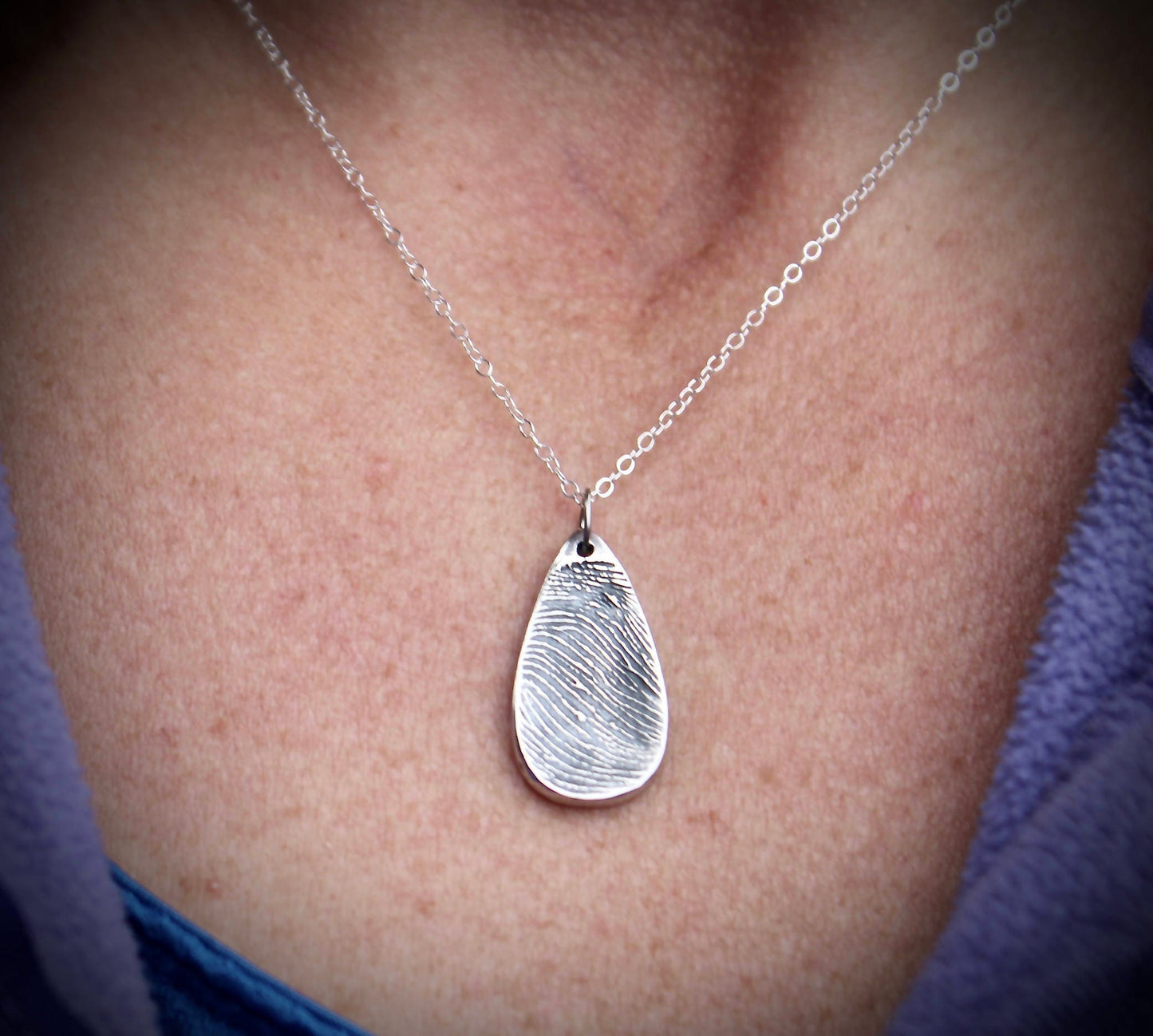 Teardrop Shape Sterling Silver Fingerprint Charm