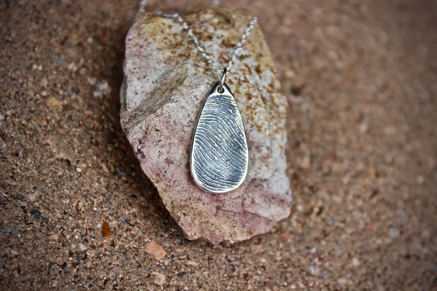 Teardrop Shape Sterling Silver Fingerprint Charm