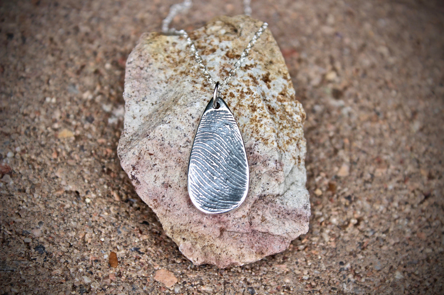 Teardrop Shape Sterling Silver Fingerprint Charm