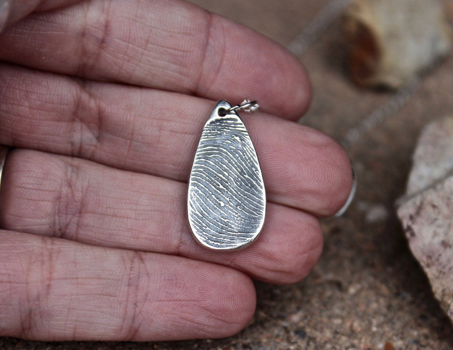 Teardrop Shape Sterling Silver Fingerprint Charm