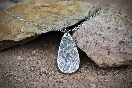 Teardrop Shape Sterling Silver Fingerprint Charm