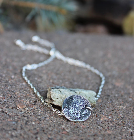 Actual Portion of Dog's Paw Print in Sterling Silver, Adjustable length bracelet