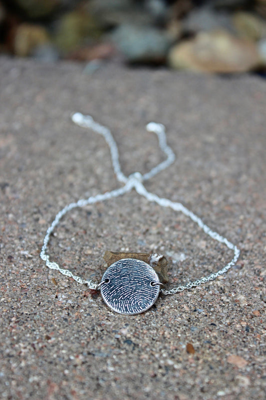 Adjustable Sterling Silver Fingerprint Bracelet