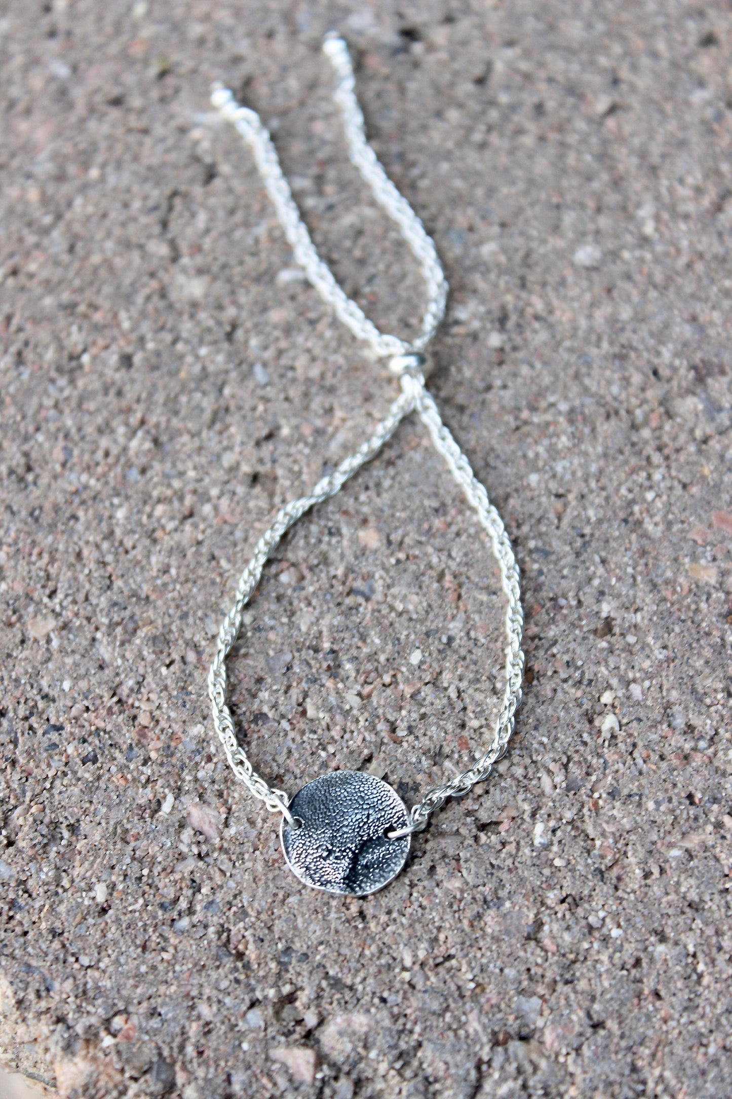 Actual Portion of Dog's Paw Print in Sterling Silver, Adjustable length bracelet