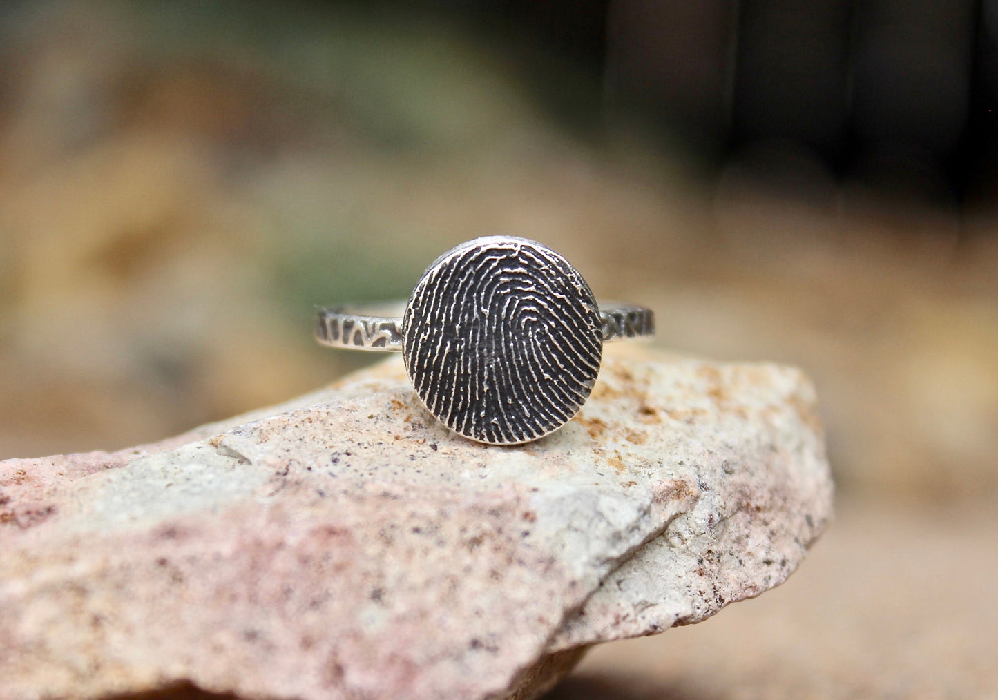 Fingerprint Ring in Sterling Silver with Textured Ring