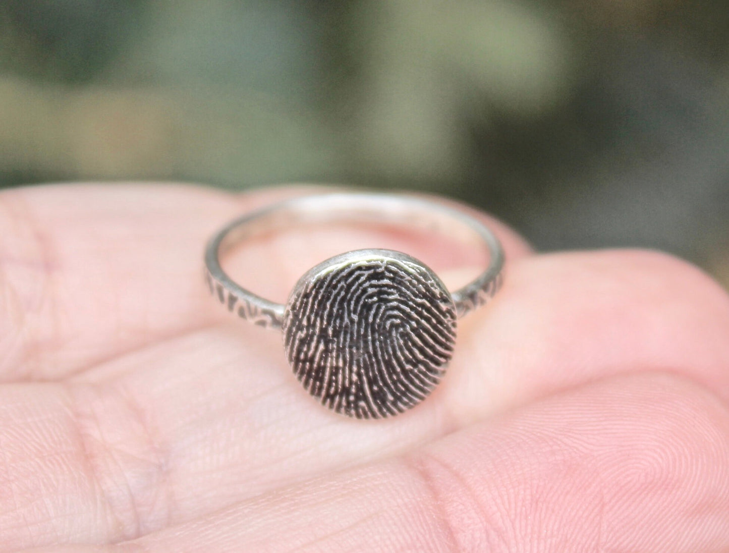 Fingerprint Ring in Sterling Silver with Textured Ring