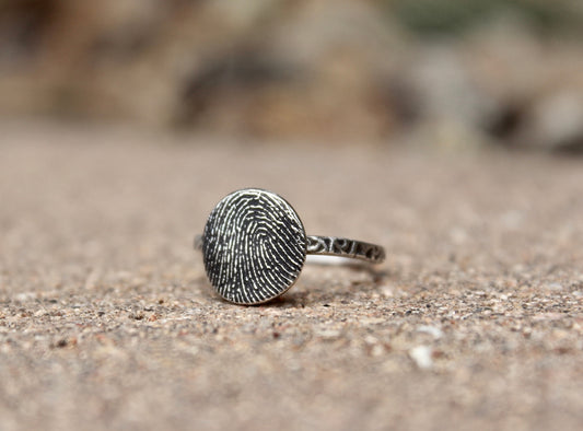 Fingerprint Ring in Sterling Silver with Textured Ring