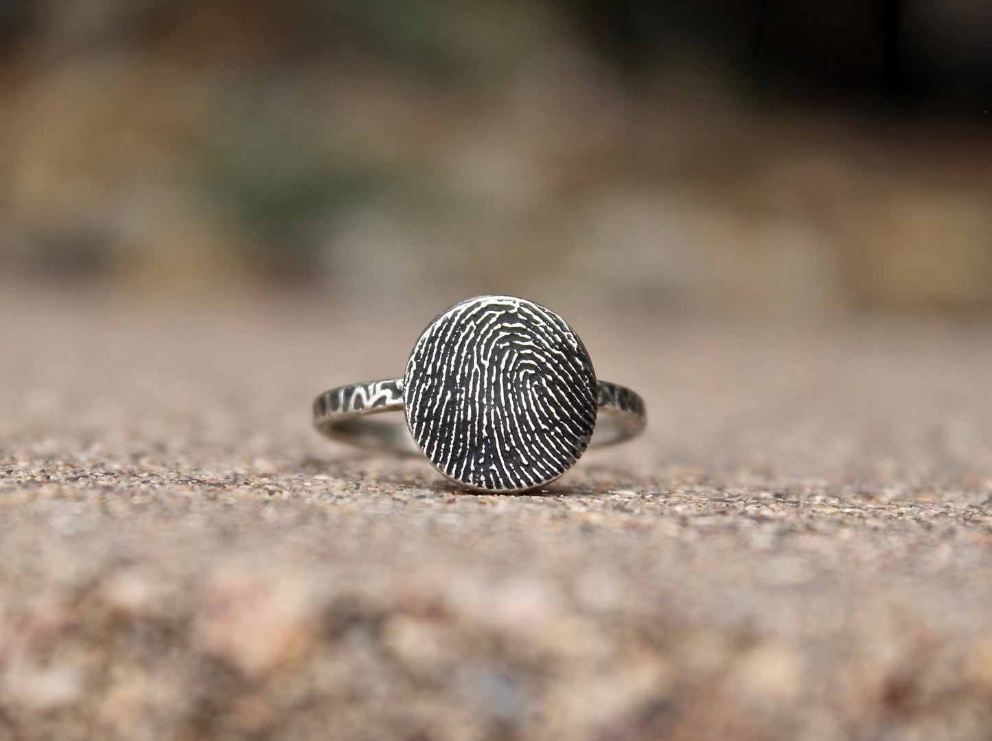Fingerprint Ring in Sterling Silver with Textured Ring