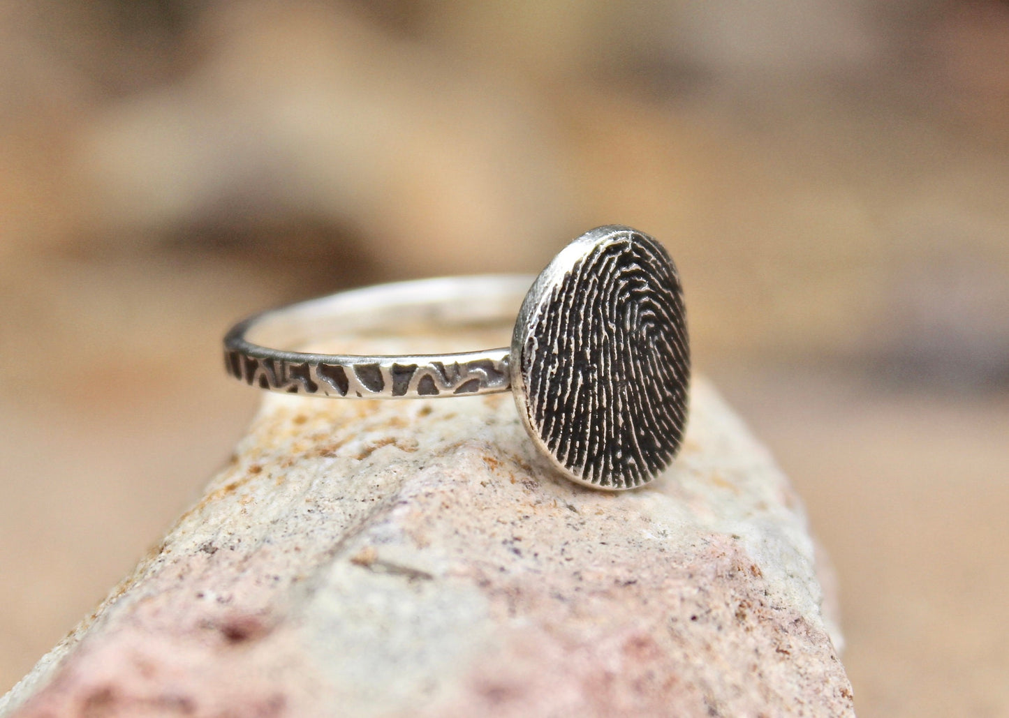 Fingerprint Ring in Sterling Silver with Textured Ring