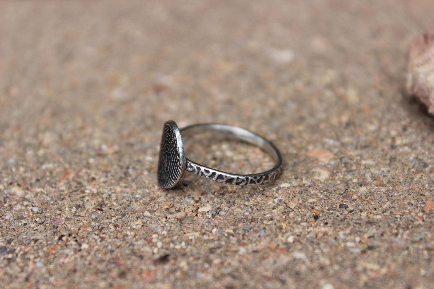 Fingerprint Ring in Sterling Silver with Textured Ring