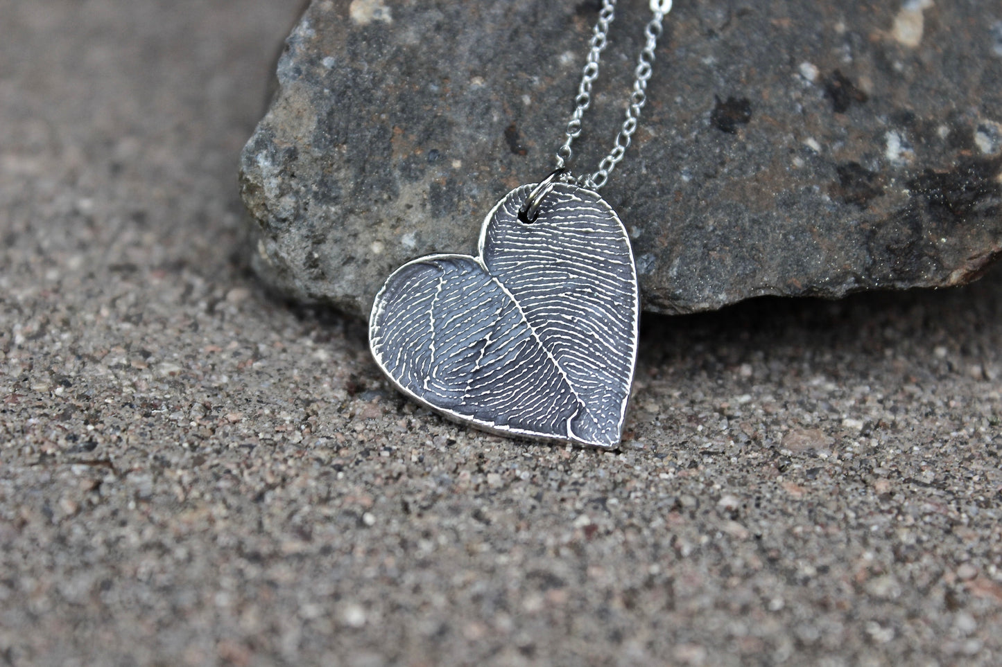 Two Fingerprints form a Heart Sterling Silver Necklace
