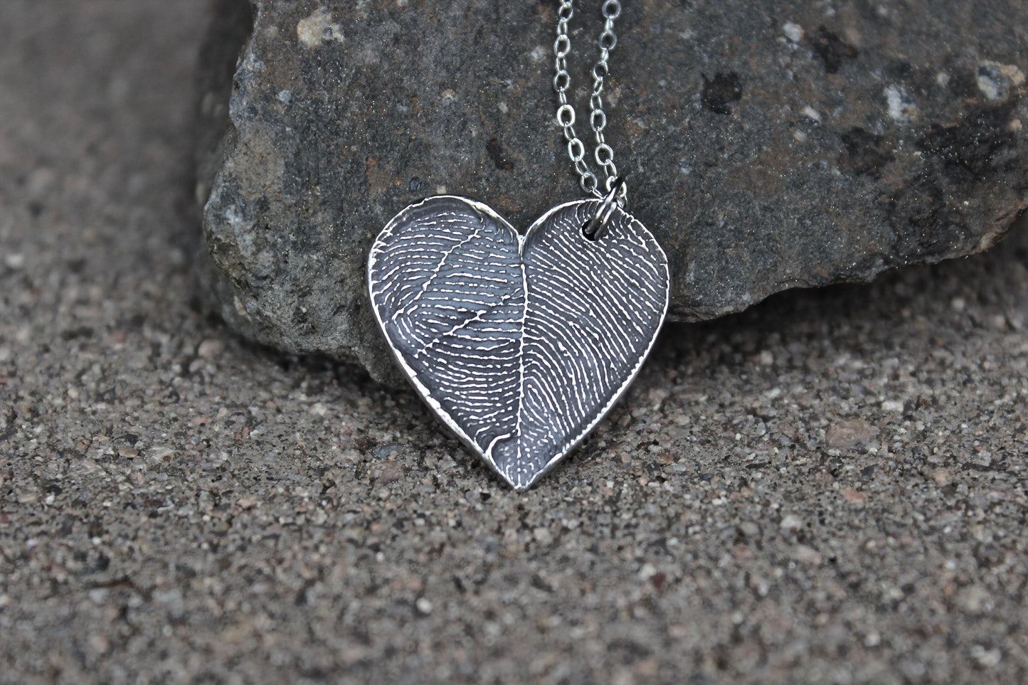 Two Fingerprints form a Heart Sterling Silver Necklace