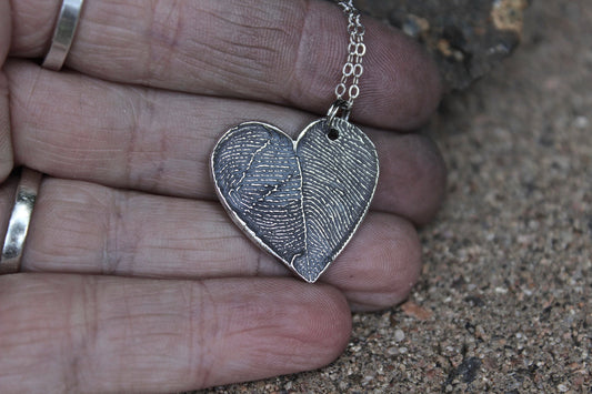 Two Fingerprints form a Heart Sterling Silver Necklace