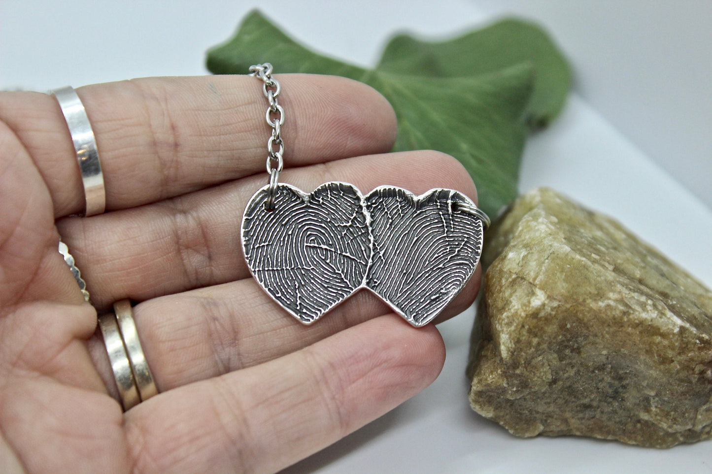 Two Overlapping Heart Fingerprints Necklace