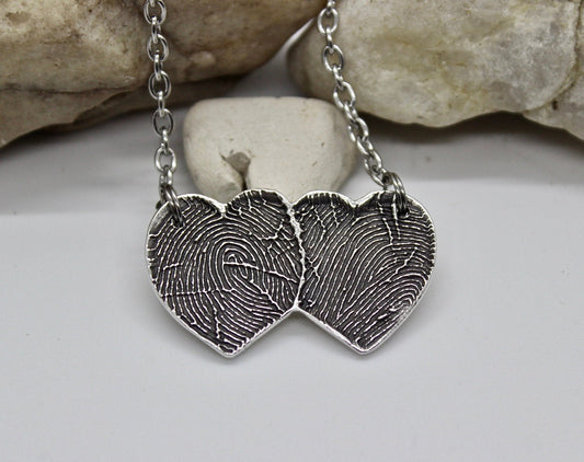 Two Overlapping Heart Fingerprints Necklace
