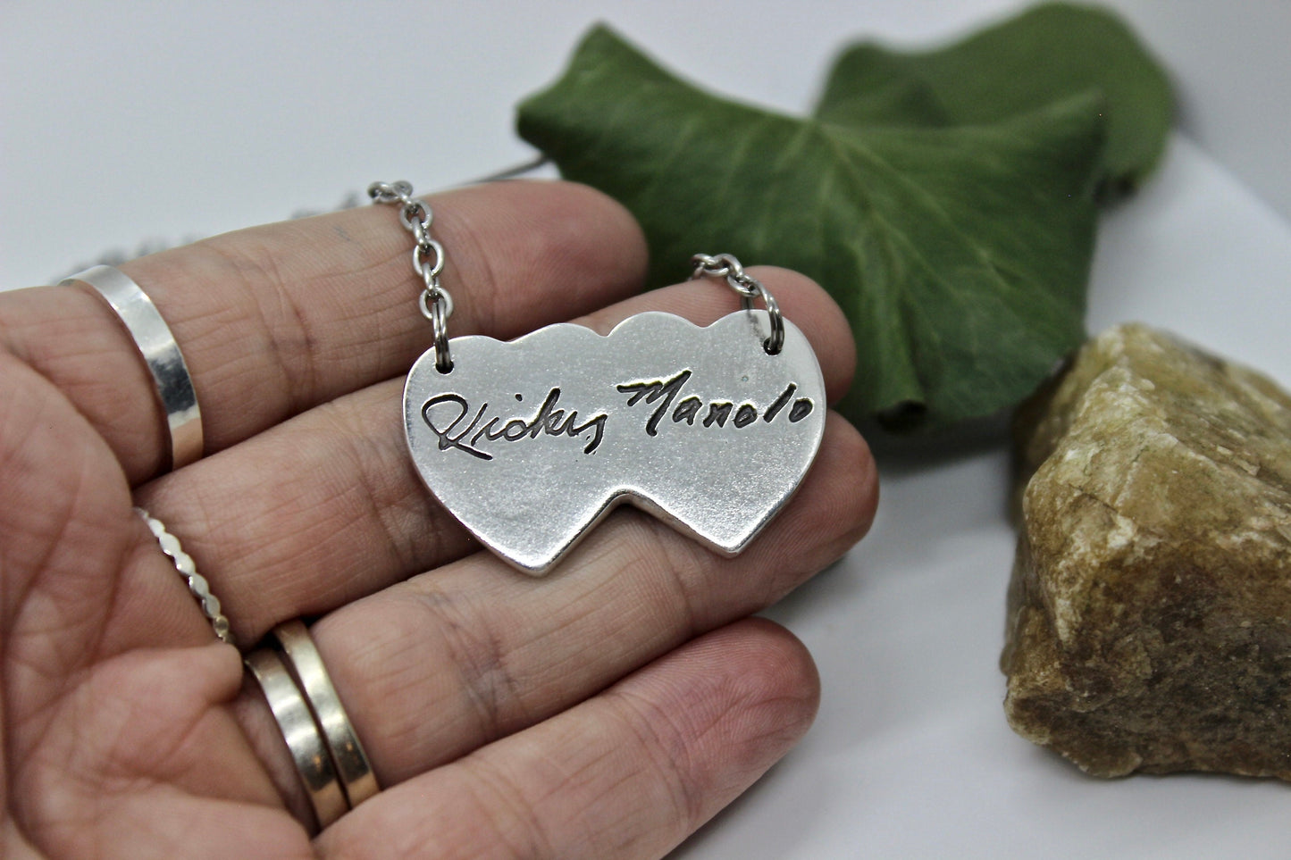 Two Overlapping Heart Fingerprints Necklace