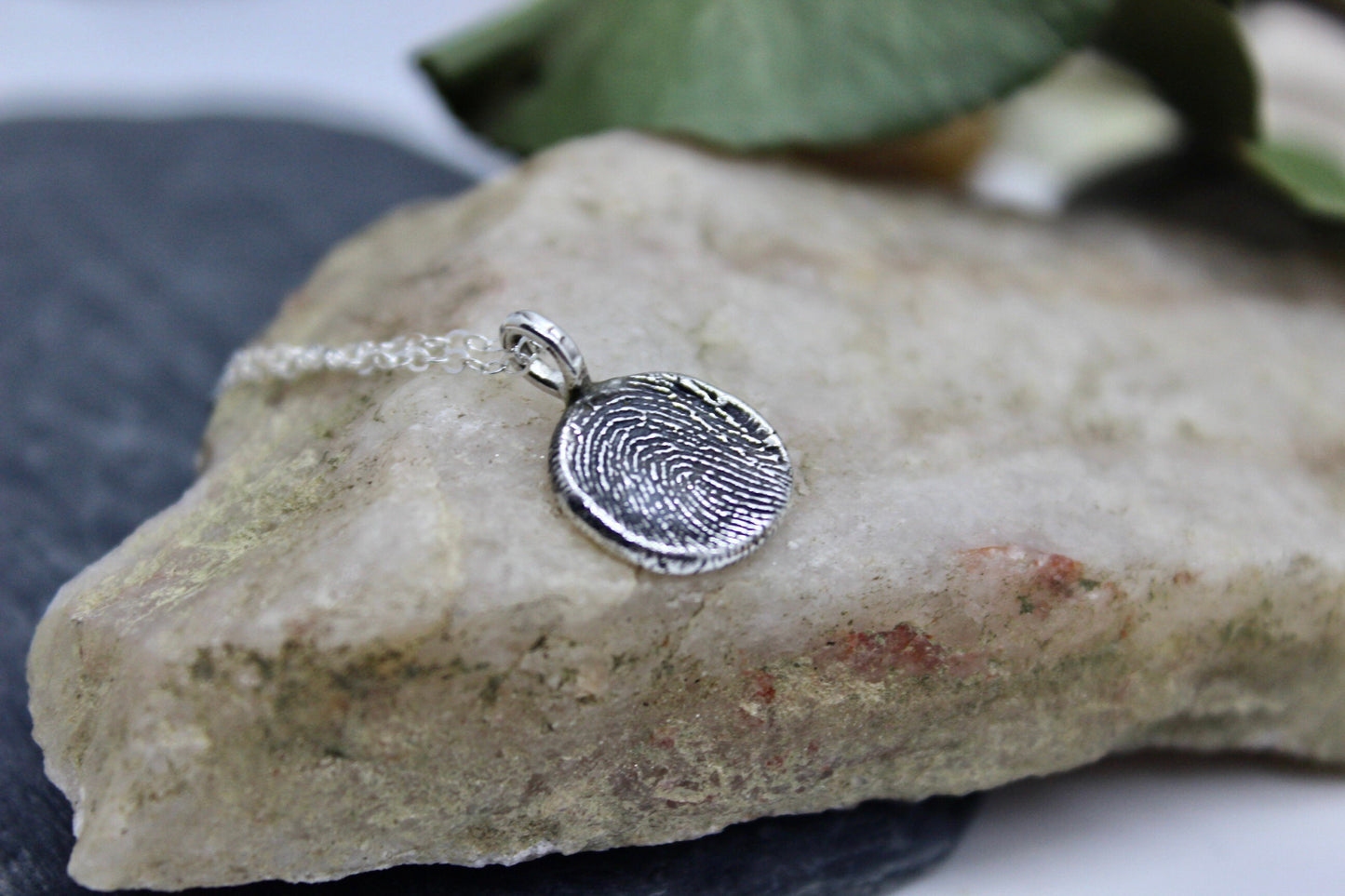 Fingerprint Necklace with Textured Bail in Sterling Silver