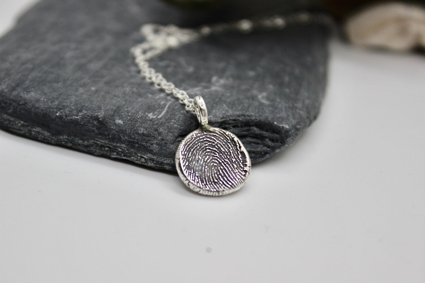 Fingerprint Necklace with Textured Bail in Sterling Silver
