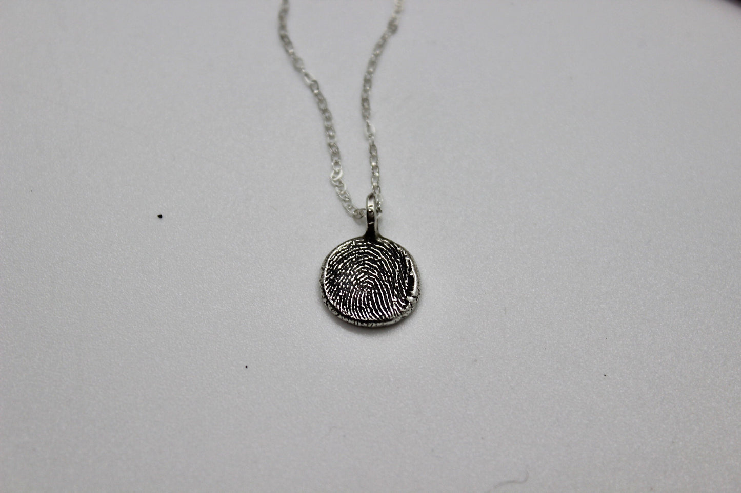 Fingerprint Necklace with Textured Bail in Sterling Silver