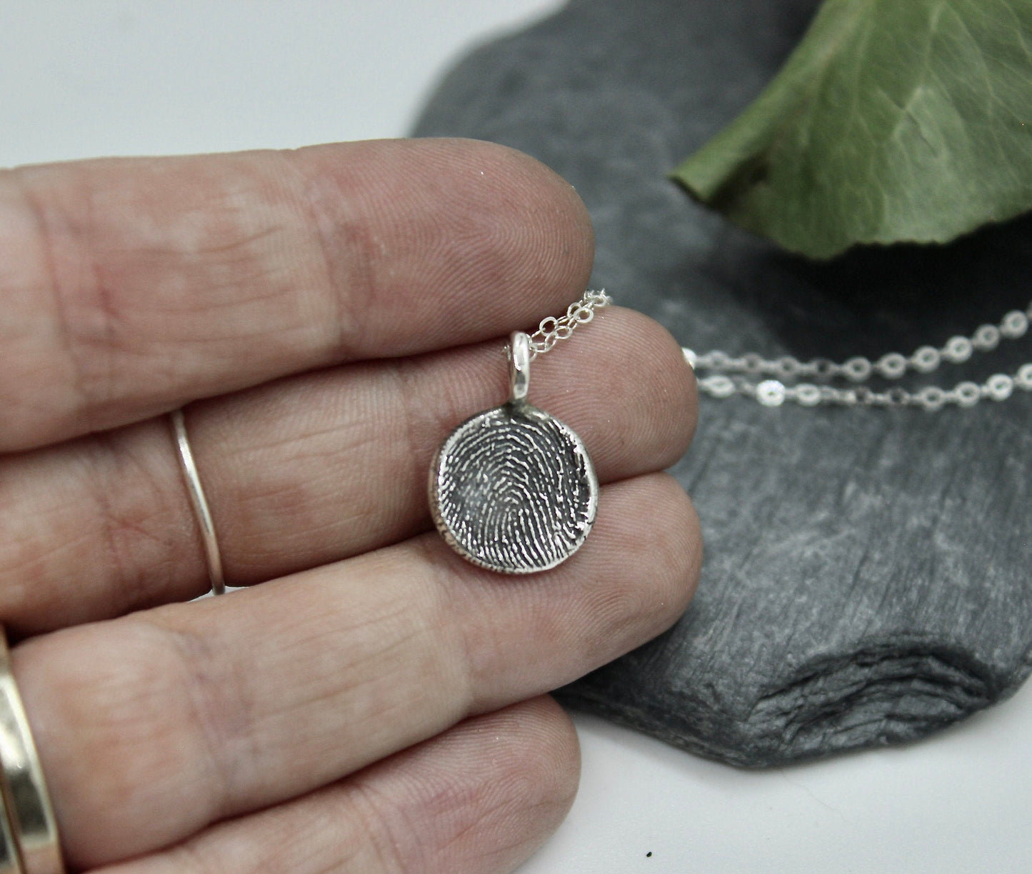 Fingerprint Necklace with Textured Bail in Sterling Silver
