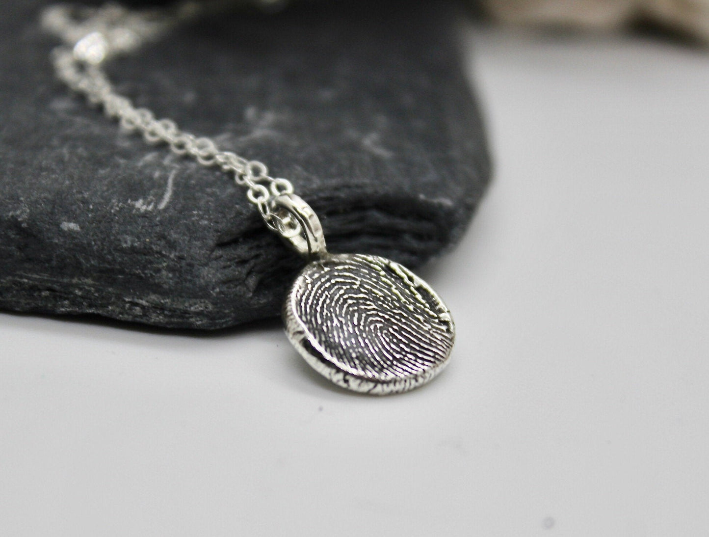 Fingerprint Necklace with Textured Bail in Sterling Silver