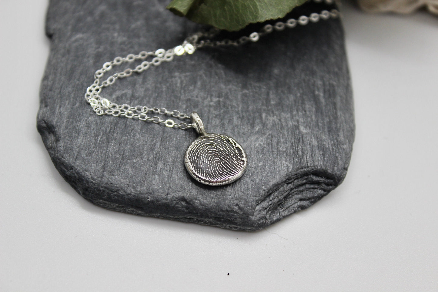 Fingerprint Necklace with Textured Bail in Sterling Silver