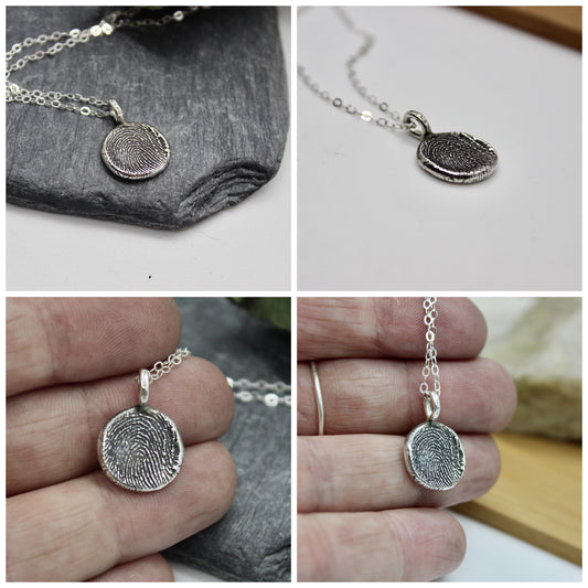 Fingerprint Necklace with Textured Bail in Sterling Silver